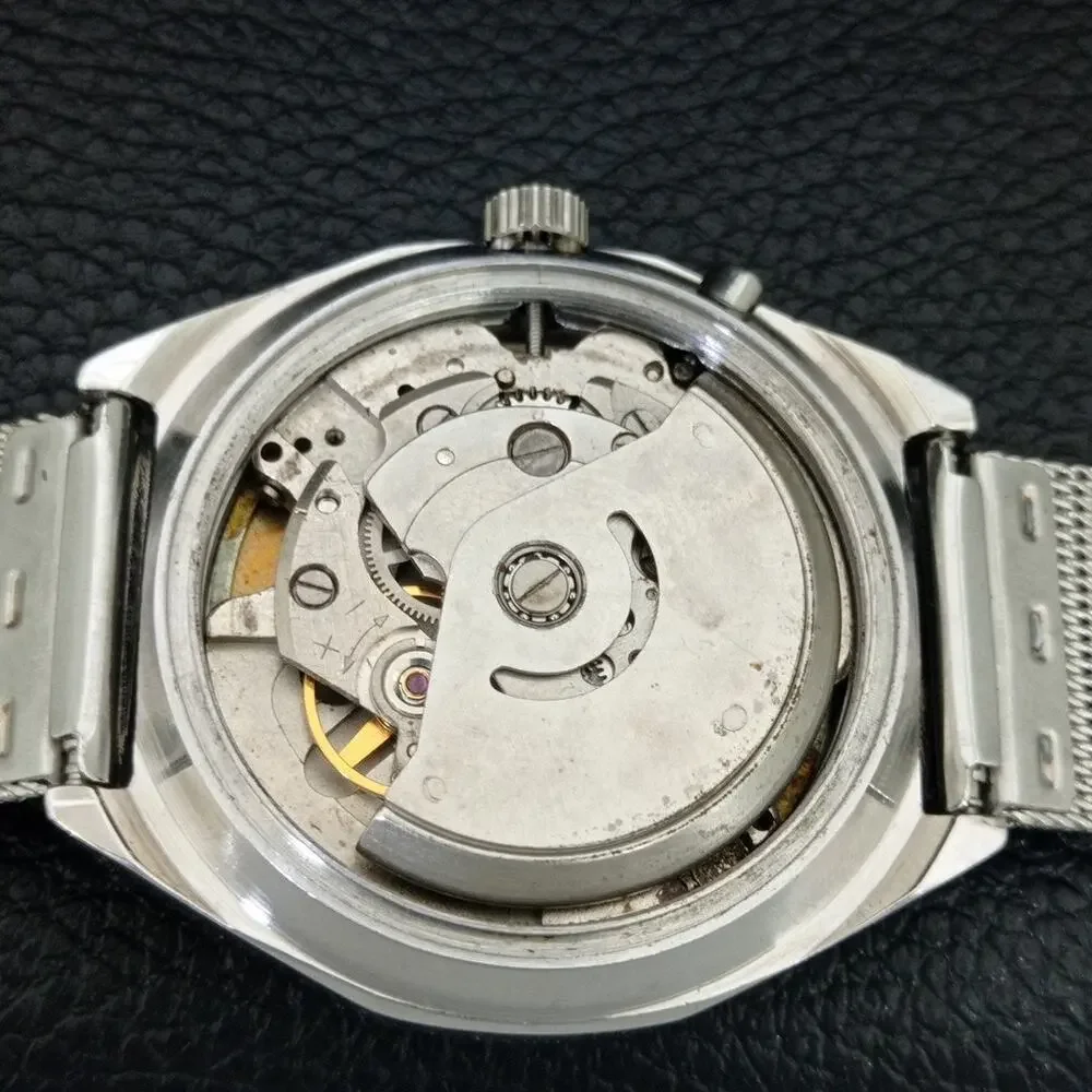 Vintage 1976 Ricoh Automatic Mens Silver Watch W/daydate & Red accents